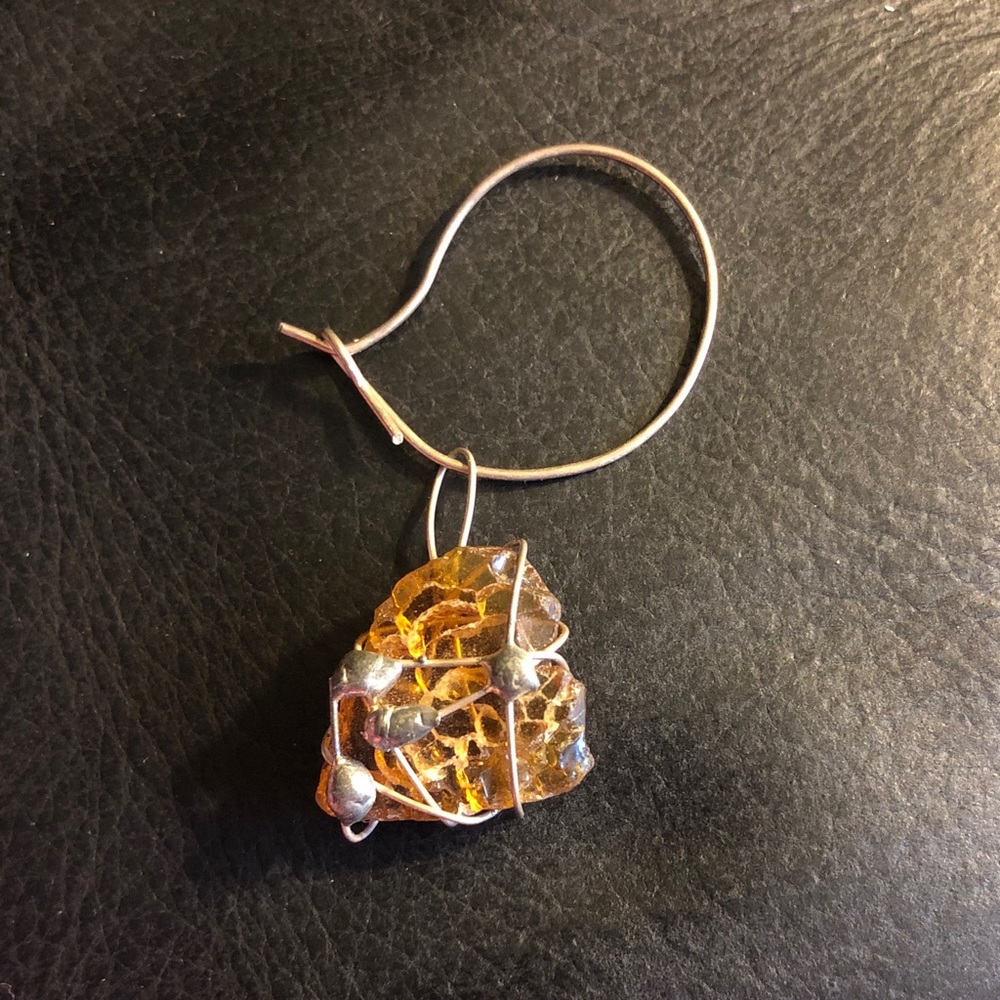 Amber Crystal Wire-Wrap Drop Earring - silver